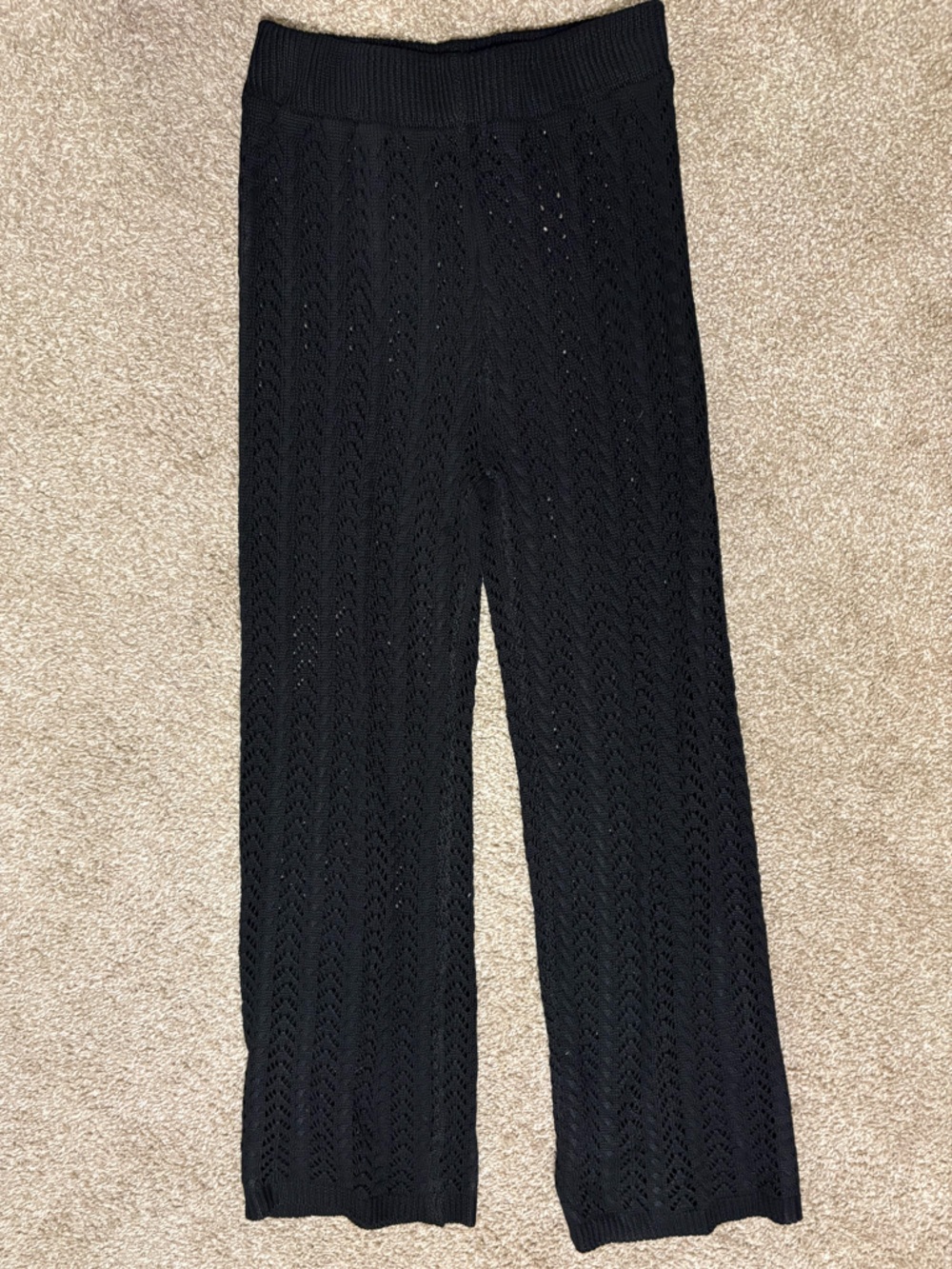 Shade & Shore Black Crochet Knit Swim Coverup Pants - Wide Leg